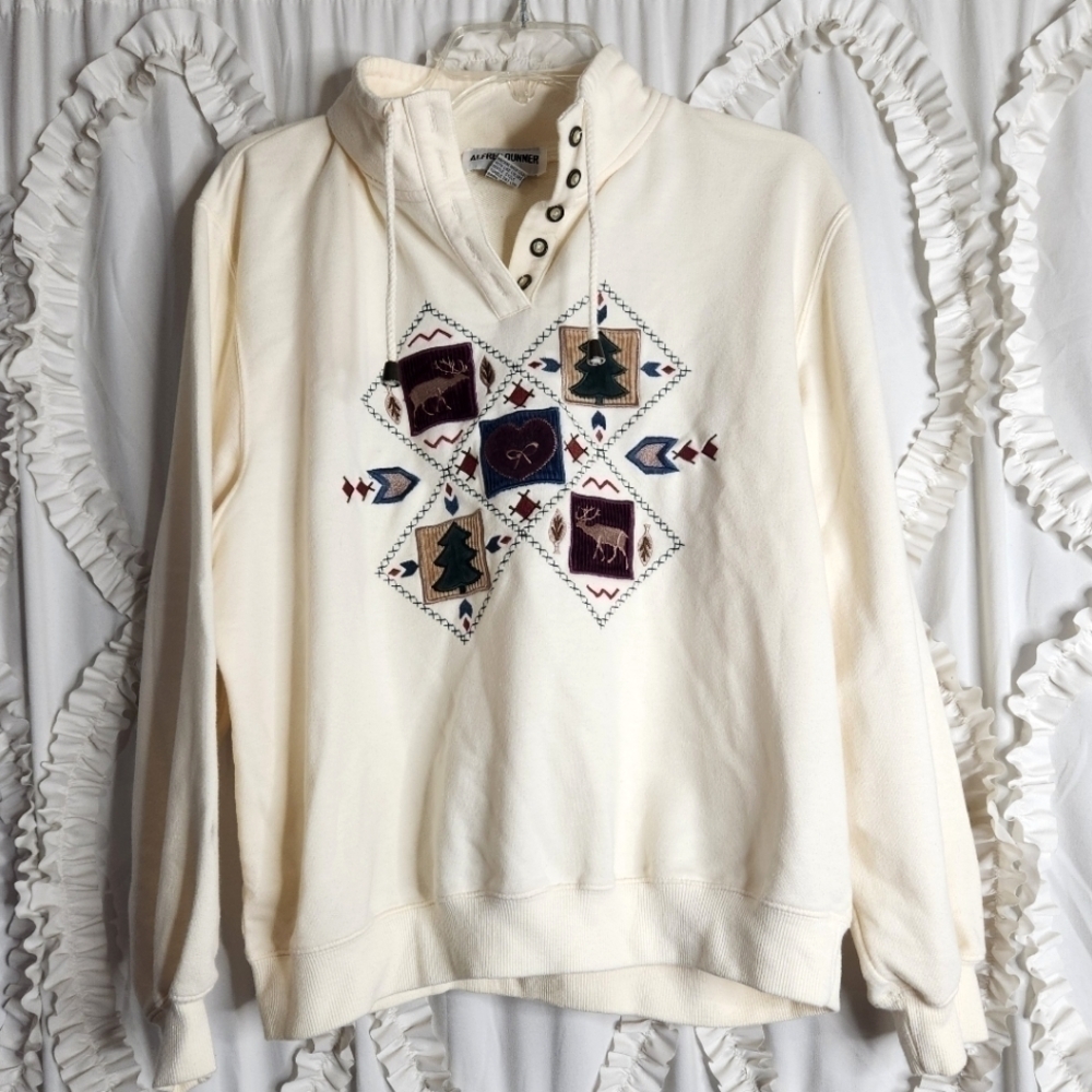 Vintage Alfred Dunner Christmas Button Neck Holiday Sweatshirt Large